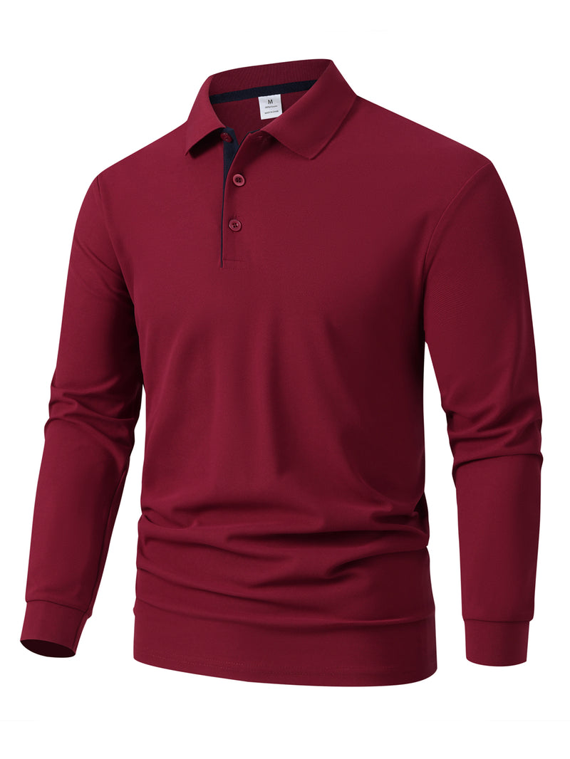 Men's Outdoor Golf and Equestrian Lapel Polo Shirt, Long Sleeve.