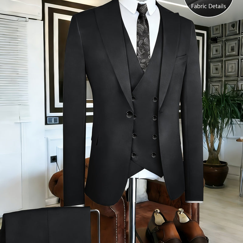 3pcs Men's Classic Solid Color Suit Set.