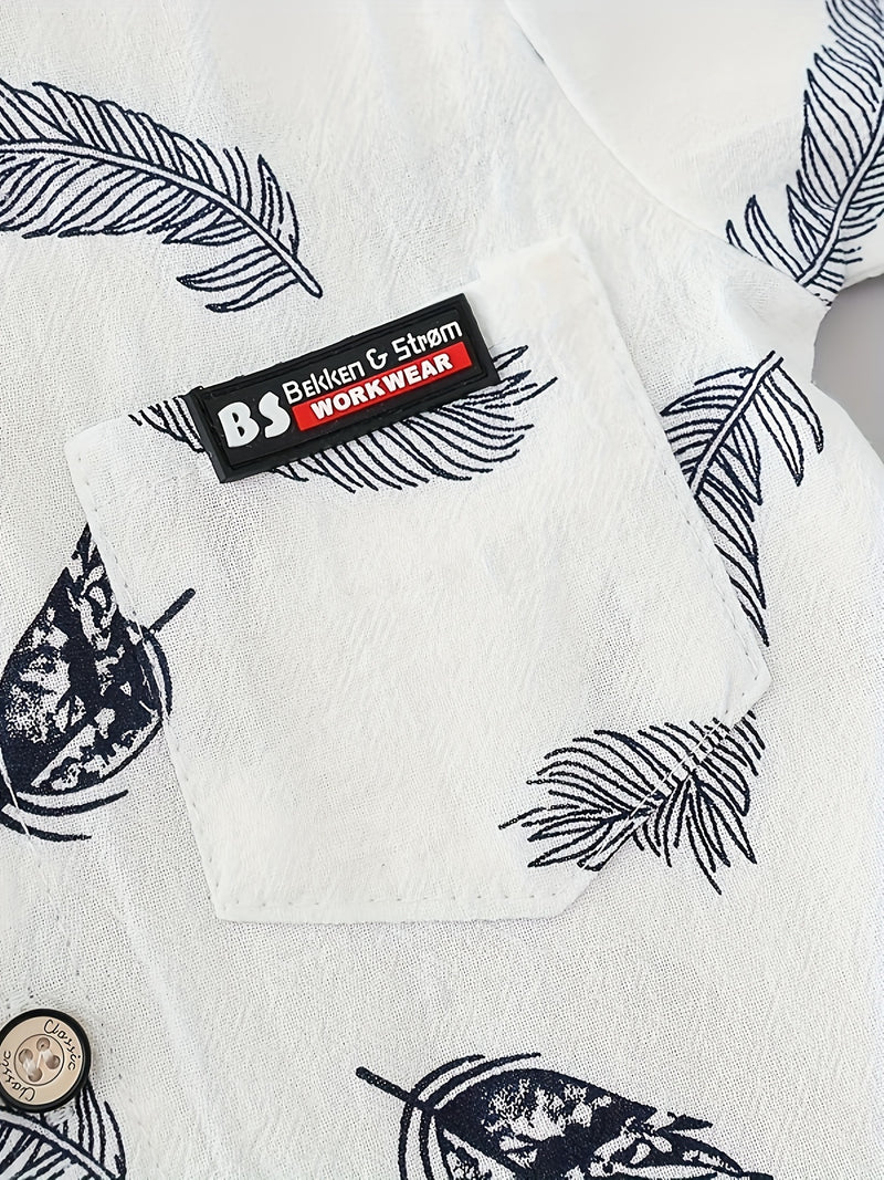 Youngsters Summer Feather Print Short Sleeve Shirt & Shorts Set.