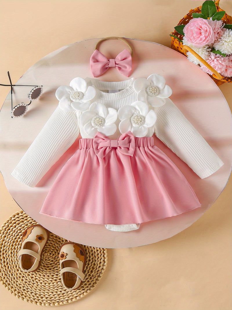 Delivery Bow Hair Tie Girls' Dress Romper Spring/Autumn Style.