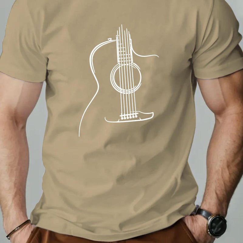 Men's Guitar Graphic Summer Casual Crew Neck Short Sleeve T-Shirt.