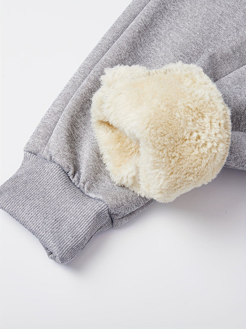 Boys Thick Plush-Lined Zip-Up Jacket + Pants Set.