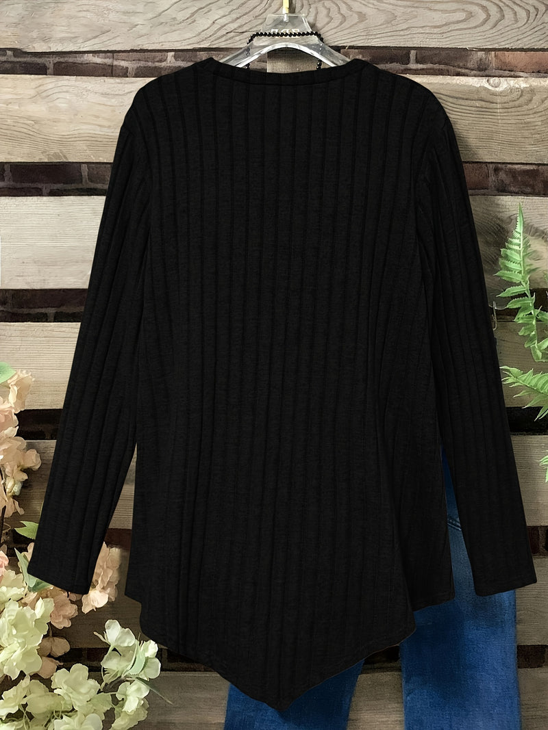 Women's Plus Size Lightweight Ribbed Long Sleeve T-Shirt.
