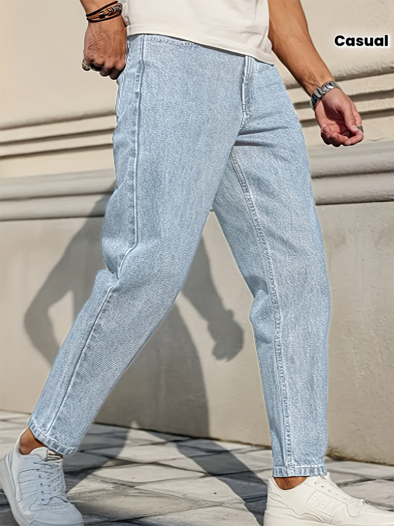 Men's Casual Stretchy Cropped Salt-Washed Denim Pants.