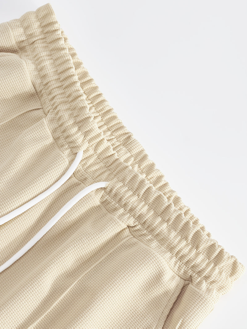 Men's Waffle 2pcs Hooded Sweatshirt Set Top Color Block.