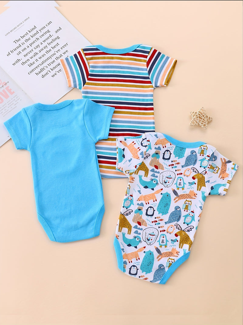 3pcs European and American Style Baby Short-Sleeve Bodysuit Romper Set.
