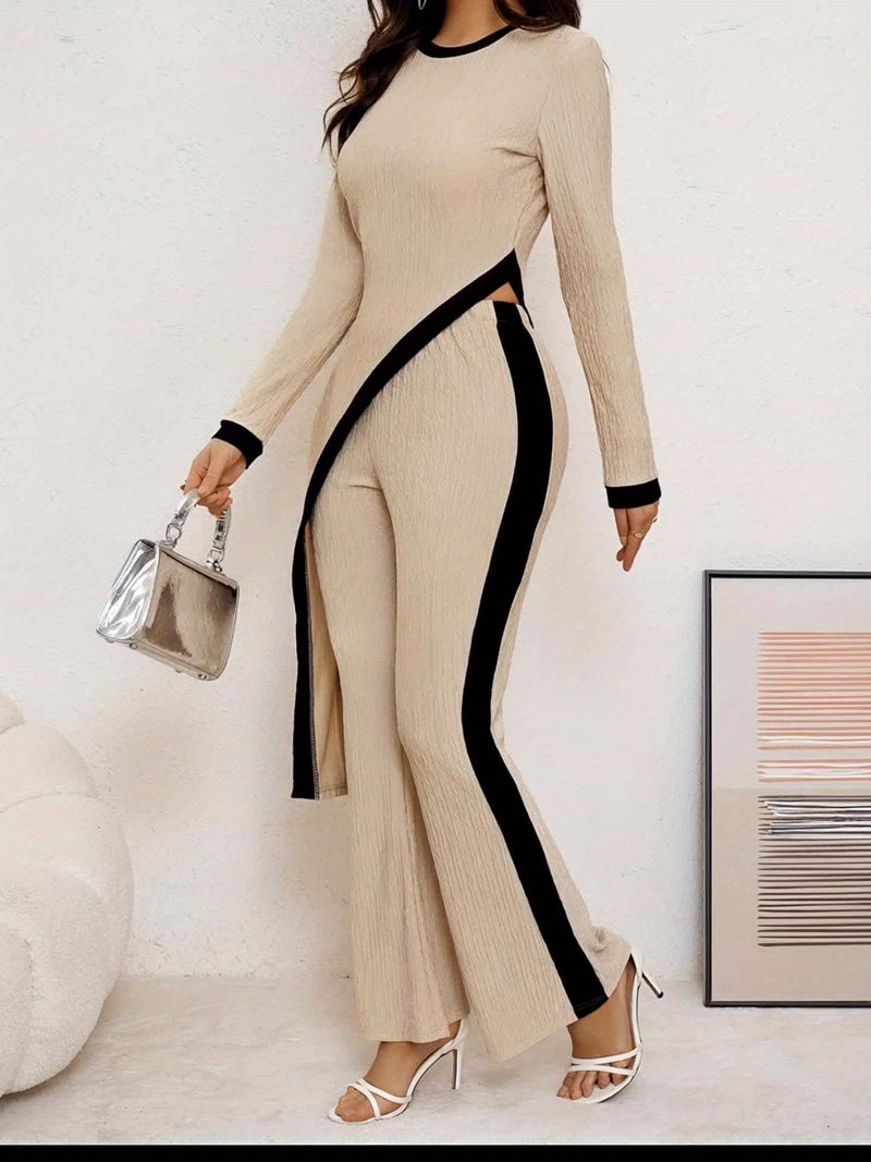 Women's Asymmetrical Hem T-Shirt And Flared Pants Set.