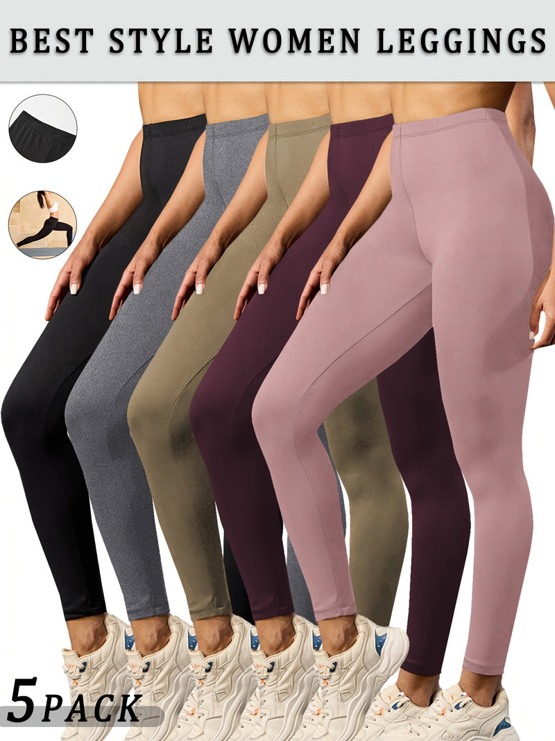 Set of 5 Ultra-Soft Athletic Leggings for Women, Designed for Workouts.