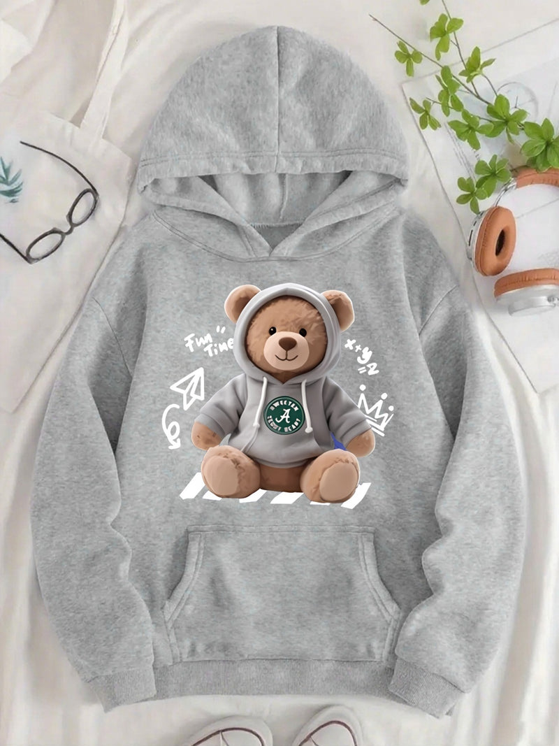 Cute Bear Printed Hoodie | Women'S Long Sleeve Hooded Sweatshirt.