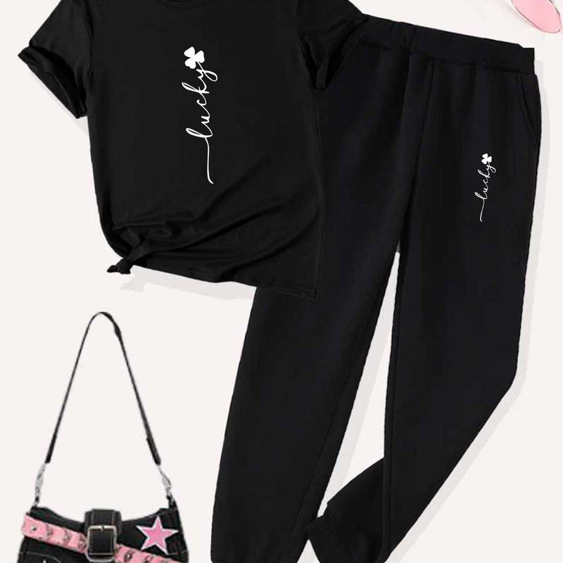 Women’s Two-Piece Set, Short-Sleeved T-Shirt Top And Casual Pants Bottom.
