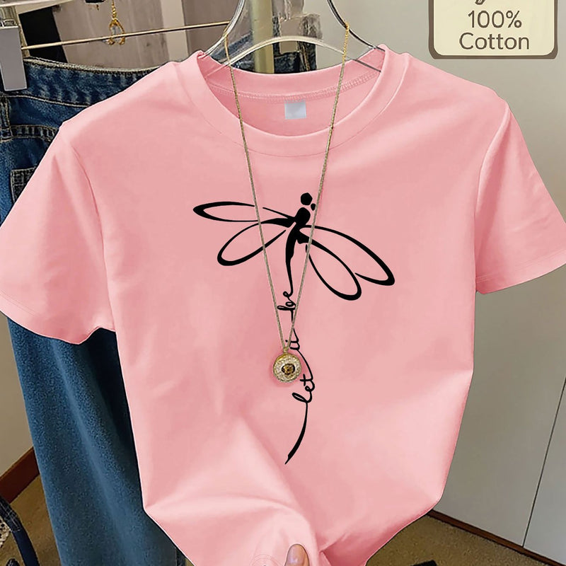 Women's Casual Home Printed Round Neck Pure Short Sleeve.
