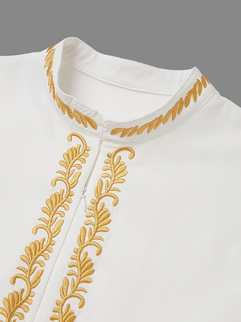 Elegant Four Seasons New Men's 2pcs Set, Long Sleeve, Stand Collar.