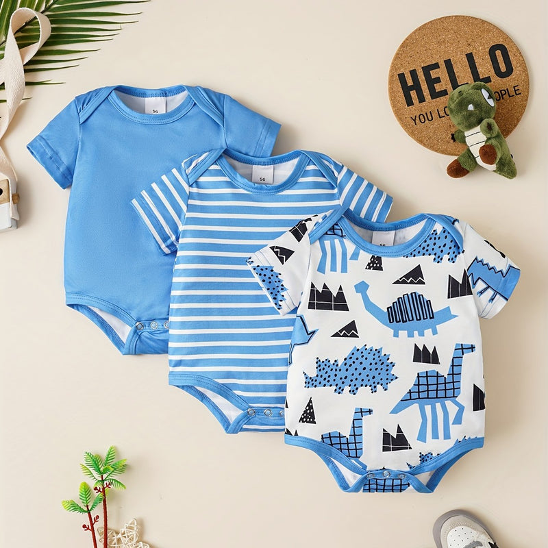 Baby 3pcs Printed Short Sleeve Triangle Bodysuit Cute Crawling Suit.