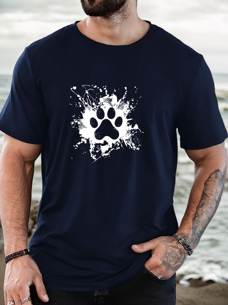 Men'S Casual Summer T-Shirt with Paw Print Design.