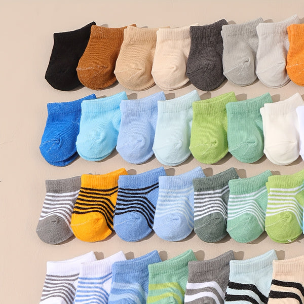 12 Pairs of Random Solid Color Polka Dot and Striped Short Socks.