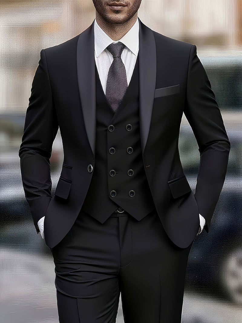 A Men's Three-Piece Suit Consisting of a Blazer, Vest, And Trousers.
