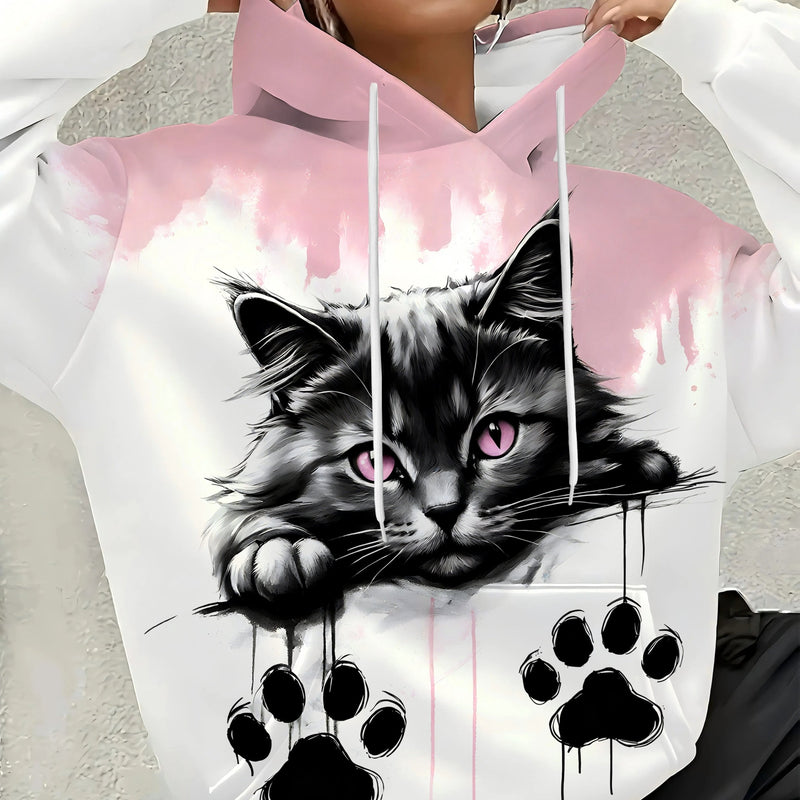 Wemen’s Sweet and style cat paw print hooded sweatshirt.