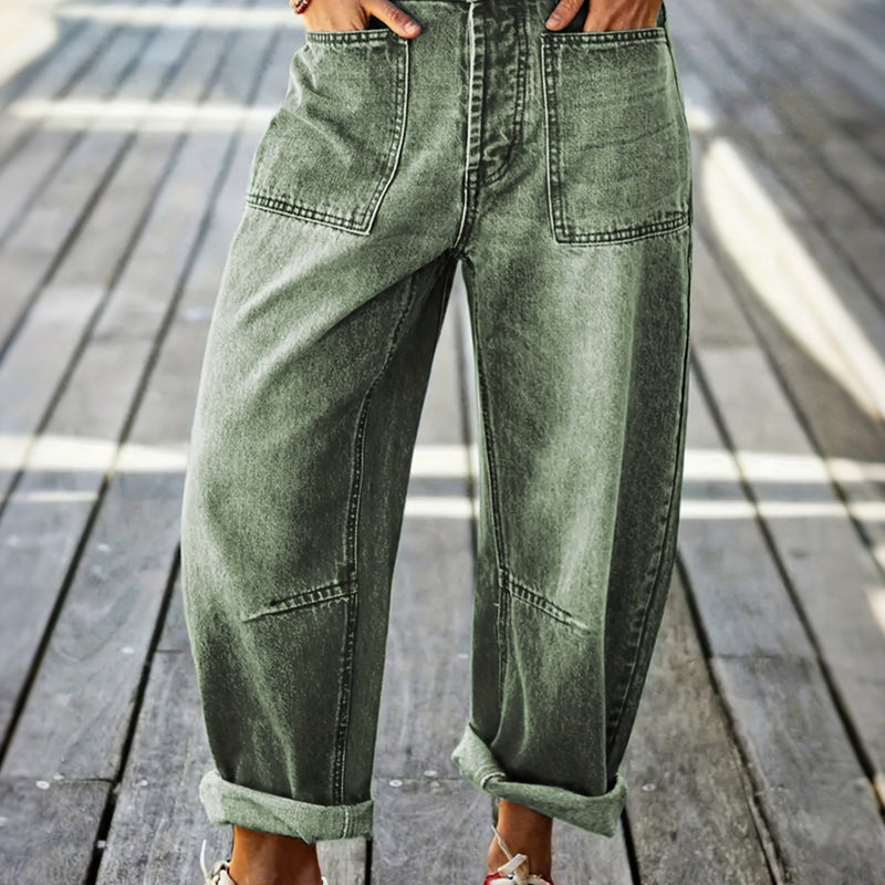 Women's New Elastic Loose Wide-Leg Cropped Jeans.