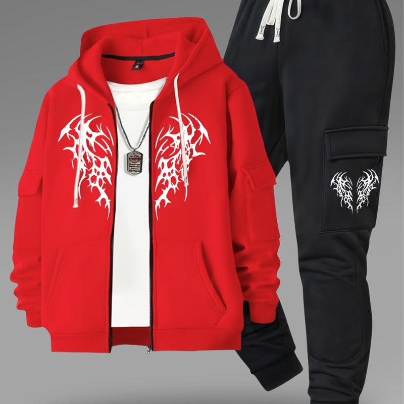 Men’s New Trendy Fashion Zip-Up Hoodie and Loose Cargo Pants.