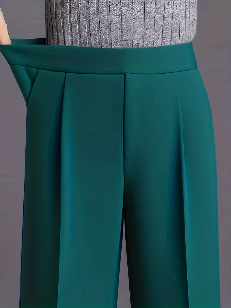 Women's Elegant High Waisted Slanted Pocket Wide Leg Pants.