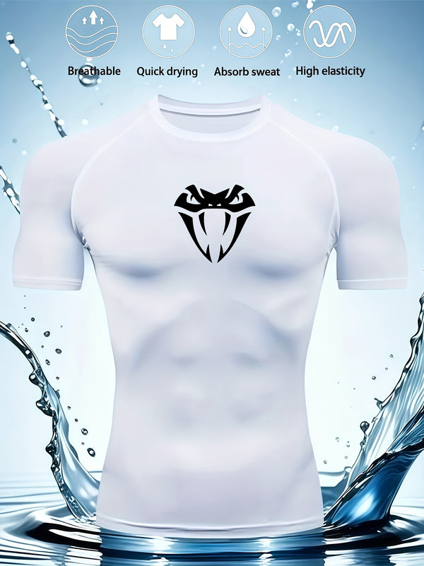 Men's Snake Head Print Two-Piece Set: Short Sleeve Top+Shorts.