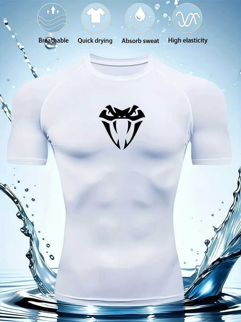 Men's Snake Head Print Two-Piece Set: Short Sleeve Top+Shorts.