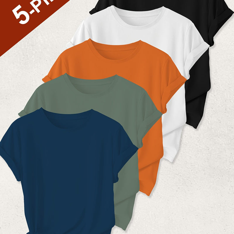5pcs Women’s Solid Color Pure T-Shirts.