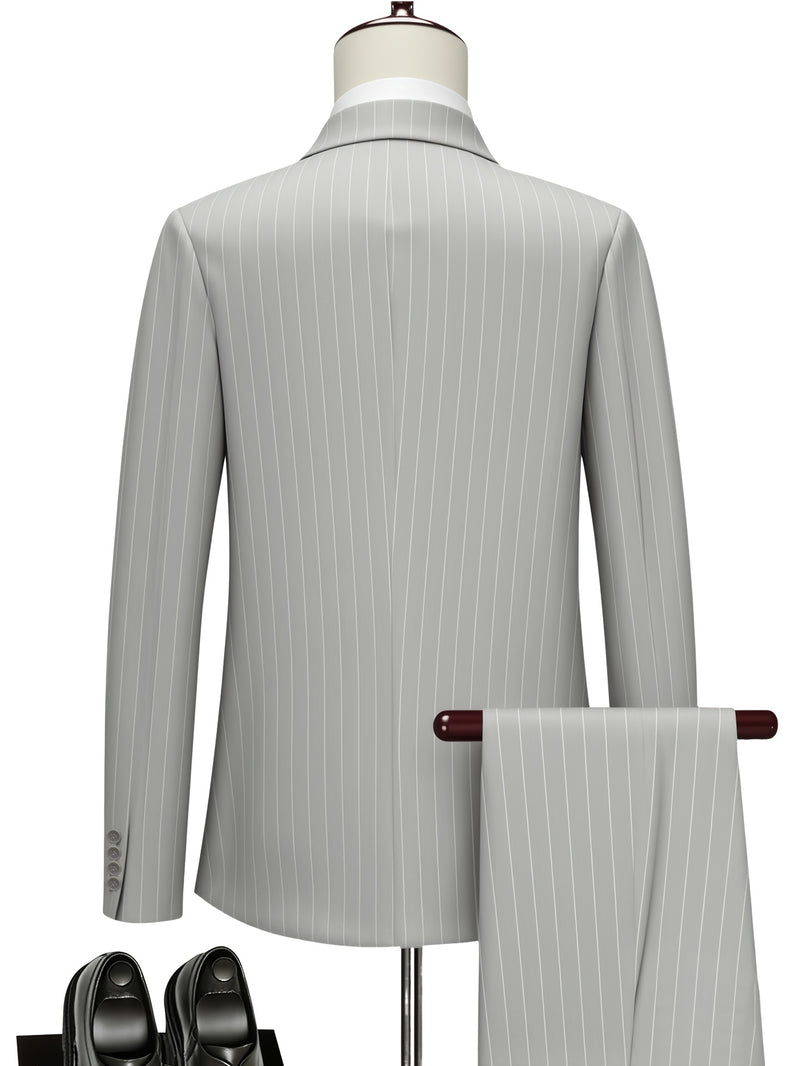 Men's Business Striped Suit, Double-Breasted Two-Piece.