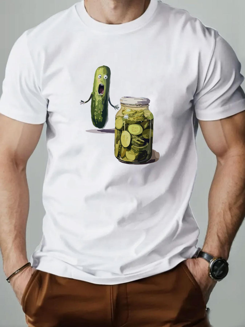 Men's Playful Pickle & Cucumber Jar Graphic T-Shirt.