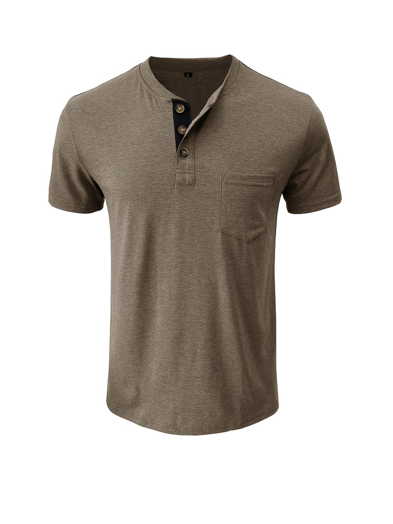 Men's Henley Round Neck Short Sleeve T-Shirt.