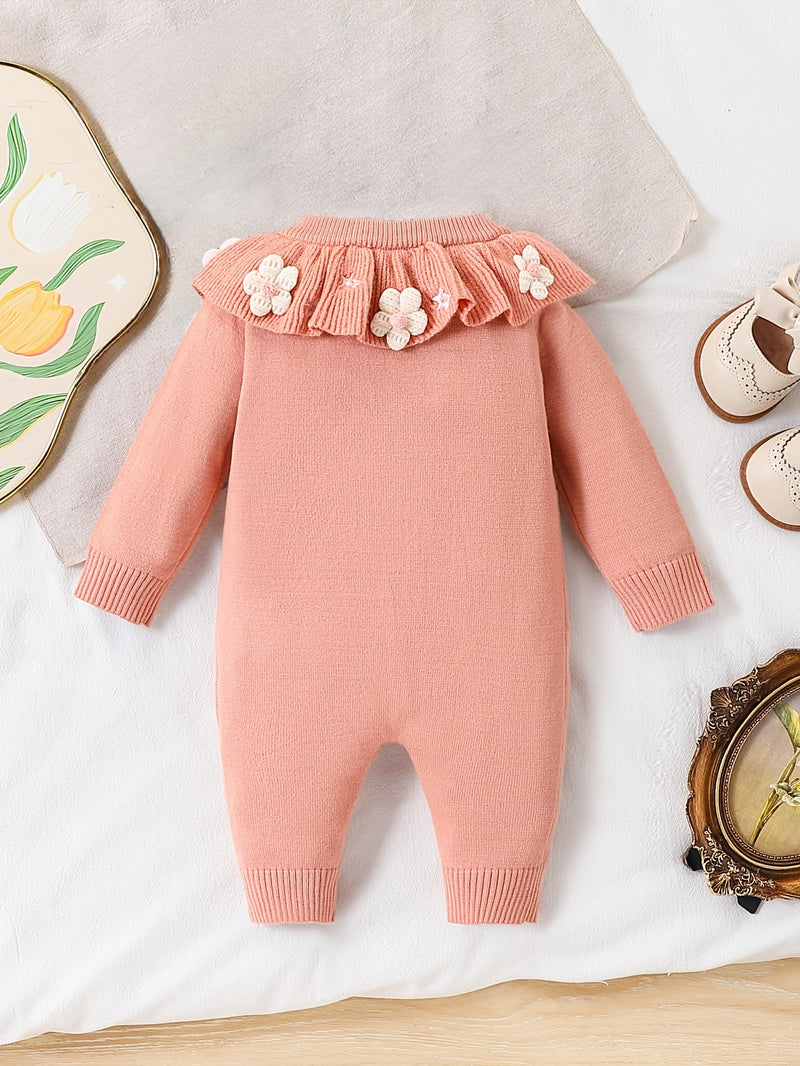 Infant Baby Girl Ruffle Collar White Floral Embroidery Cardigan.