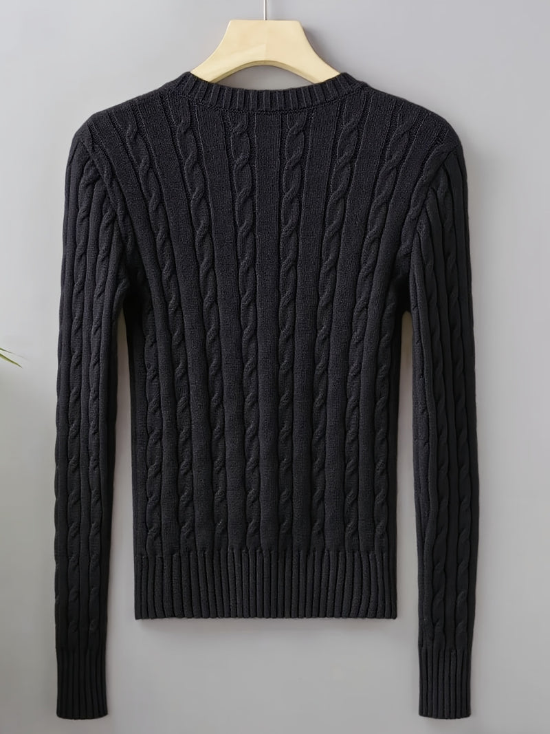 Women's Slim-Fit V-Neck Cable Sweshirt.