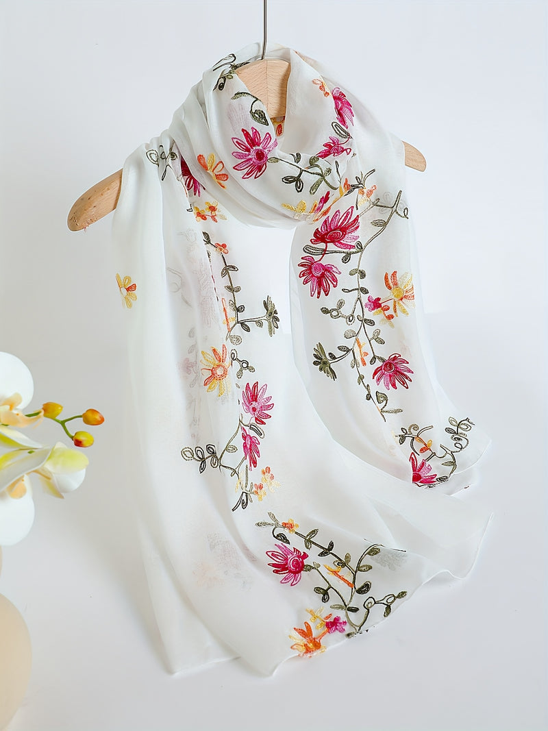 Women's Floral Embroidered Scarf Shawl.