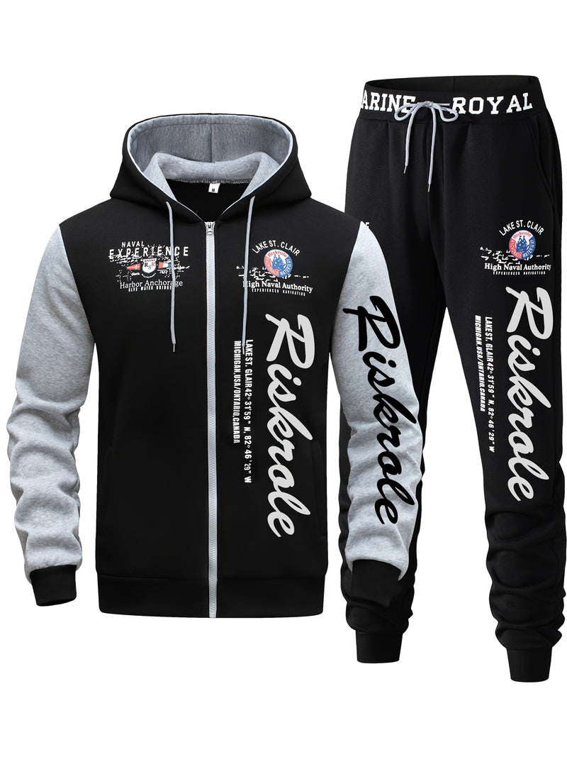 Men's Hooded Letter Print Hoodie Sports Running 2pcs Hoodie Casual Suit.