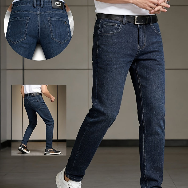 Men's Elastic Straight-Leg Jeans, New Heavy-Duty Denim Fabric.