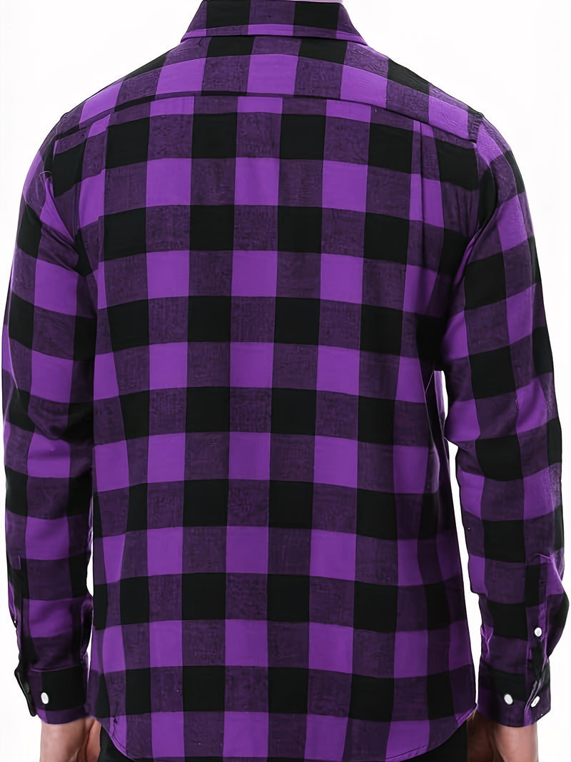 3pcs Men's Plaid Shirts with Top Lapel Long Sleeve.