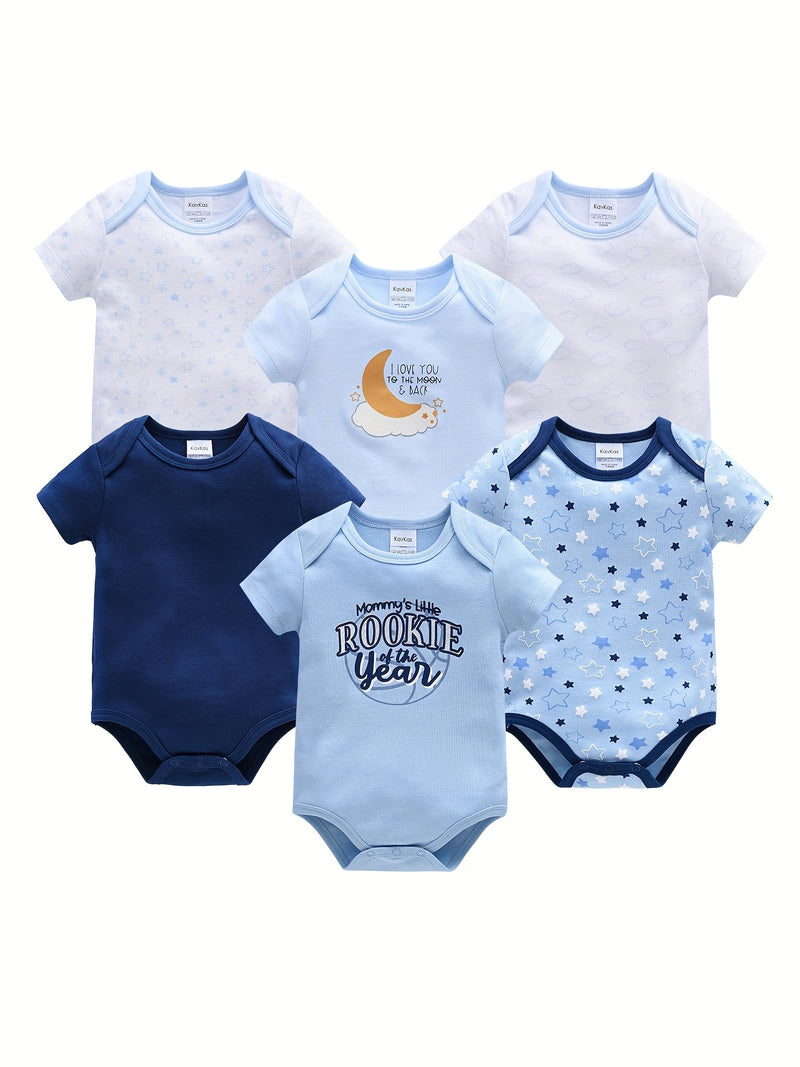 6pcs Newborn Baby Short-Sleeve Onesies.