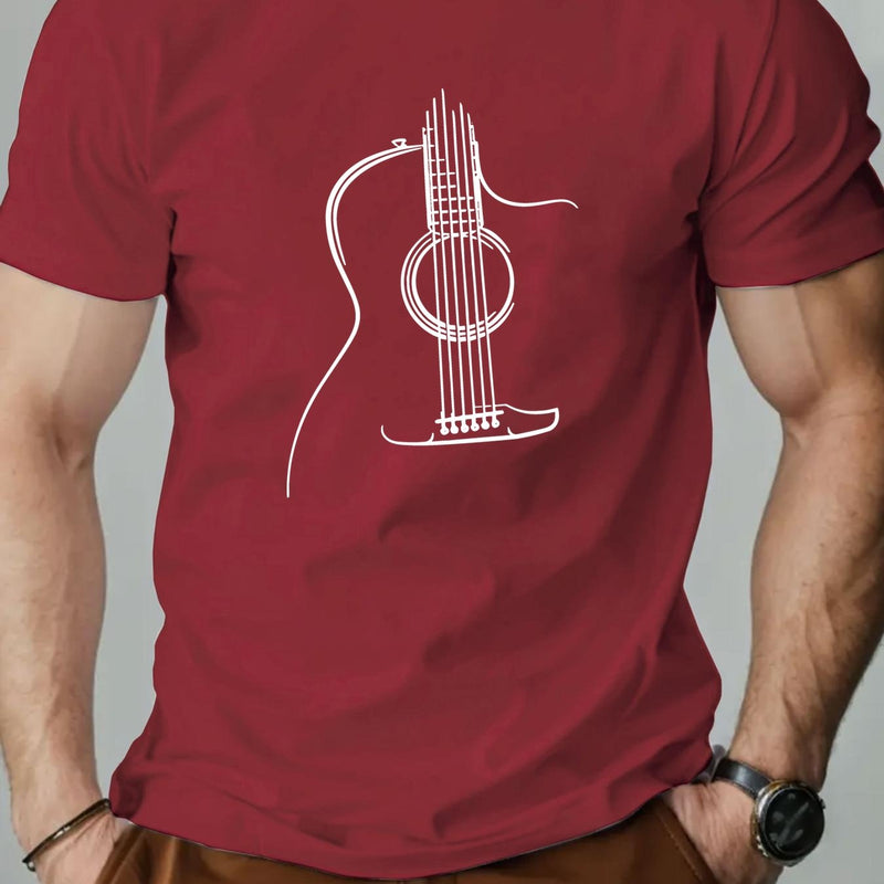 Men's Guitar Graphic Summer Casual Crew Neck Short Sleeve T-Shirt.