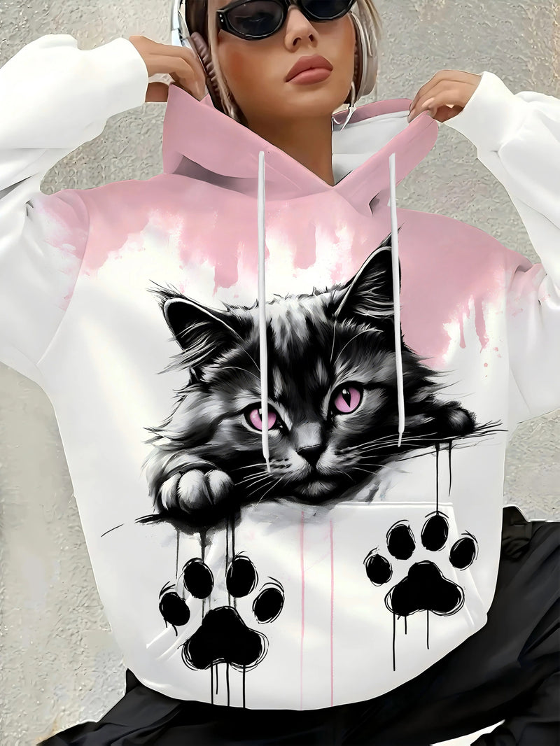 Wemen’s Sweet and style cat paw print hooded sweatshirt.