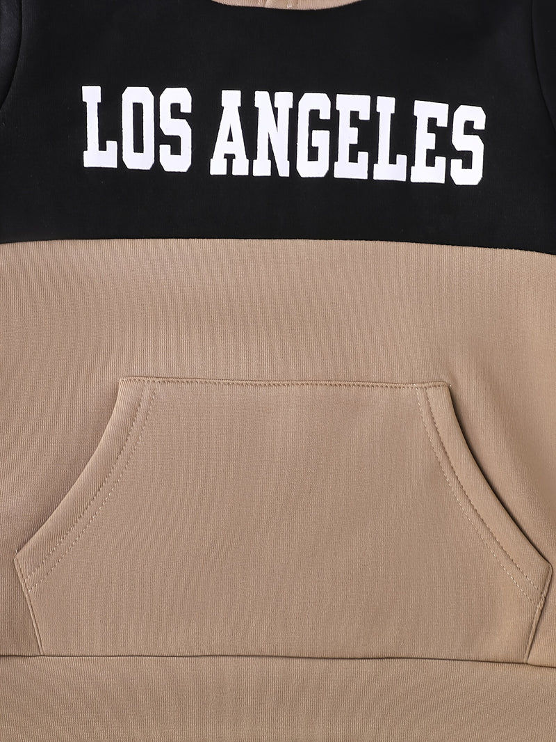 2pcs Boys Autumn/Winter Fleece-Lined Hooded Sweatshirt and Pants Set.