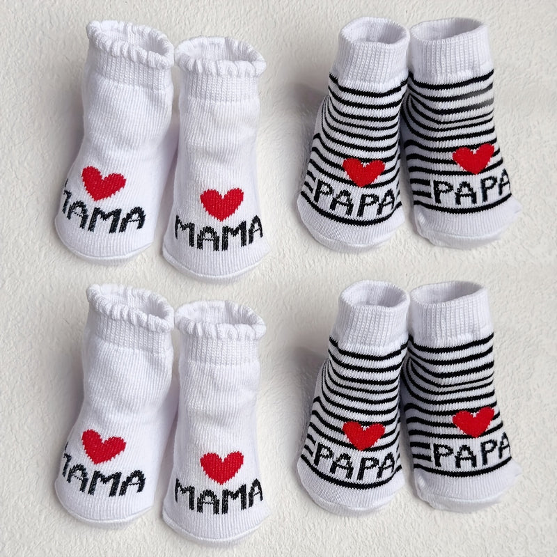 4-Pair Newborn Pure Short Socks with Elastic Cuffs and Anti-Slip Soles.