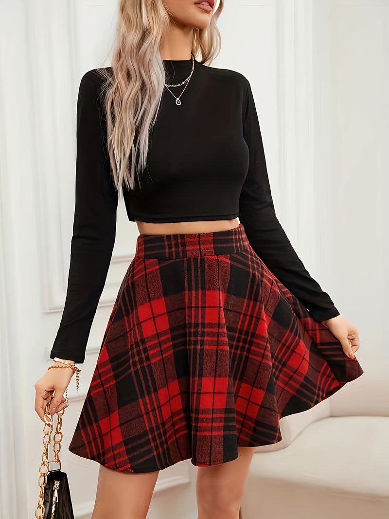 Women's Elegant Plaid A-Line Half-Skirt - Short Summer Dress.