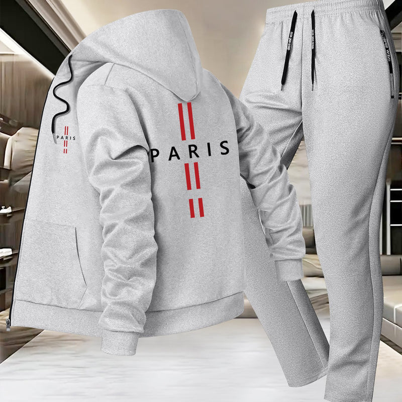 Men'S Trendy Fall/Winter Hooded Jacket and Pants Set, Paris Casual Business.