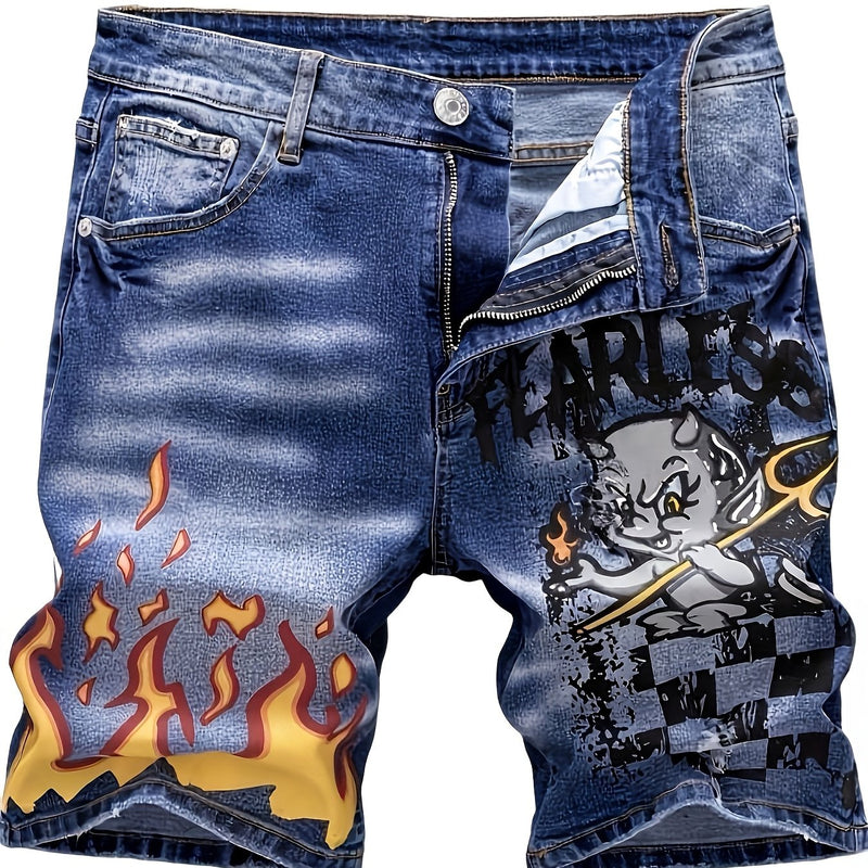 New European and American Vintage Print Ripped Jeans.