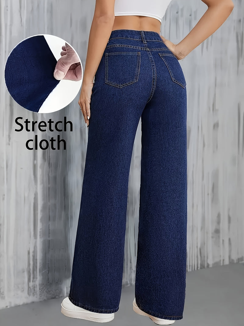 Women's Stretch Straight-Leg Solid Color Denim Pants.