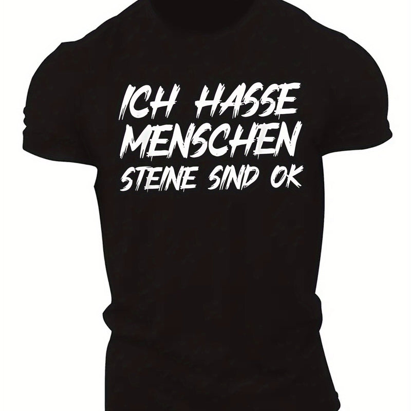 Men's Black "Ich Hasse Menschen Steine Sind Ok" Graphic T-Shirt.