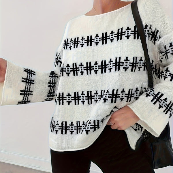 Women’s Fashionable Casual Letter Symbol Color-Blocking Loose Striped.