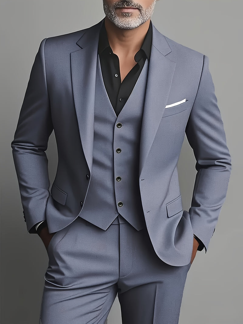 Men'S Single-Breasted Double-Button Business Suit with Notch Lape.