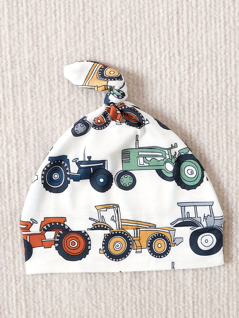 Boys' Cute Cartoon Tractor All-Over Print Romper and Comfortable Pants.