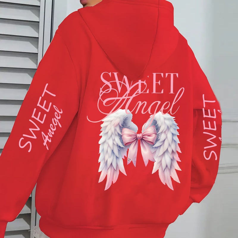 Women's Oversized Hoodie with Pink Wings & Angel Design.